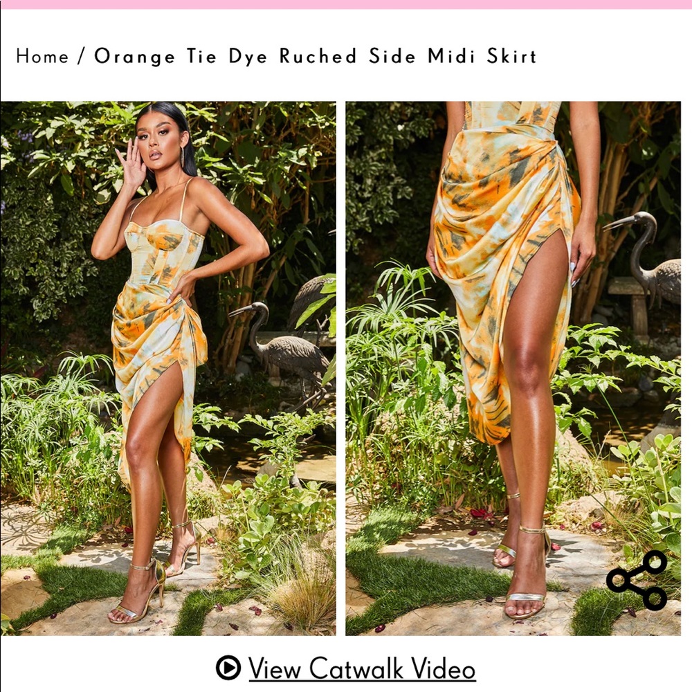 NWT Orange tie dye ruched side mini skirt